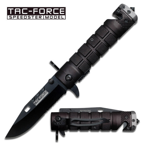 M9 Bayonet Style Rescue Spring Assisted Folding Knife Black Grey Handle - Tophatter's Army Products & Self Defense Collectible Weapons - Tophatter Daily Deals